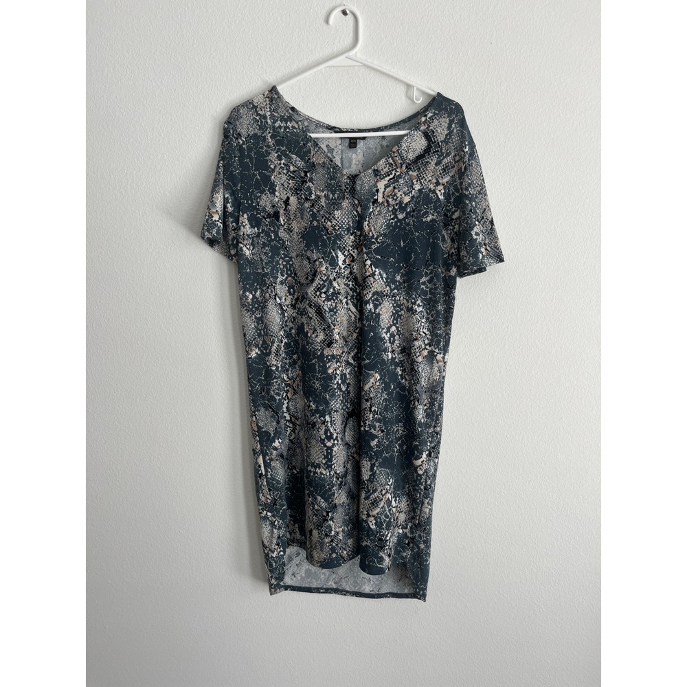 Christian Siriano New York Snakeskin Print V-Neck Shift Dress Grey Tan‎ Medium